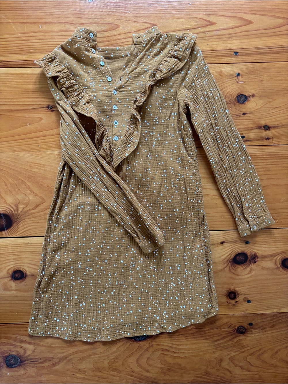 Rylee + Cru Mustard Yellow Ruffle Front Long Sleeve Dress